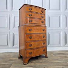 Antique Vintage Burr Walnut Bow Front Tallboy Chest On Chest - Drawers – Cameo