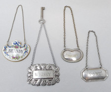 Mixed Decanter Labels Brandy Whisky Sherry Port Chrome Silver Plated Bone China