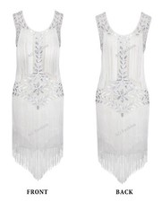 1920s Sleeveless Flapper Scoopneck Gatsby Fringed Sequins Roaring Cocktail Dress