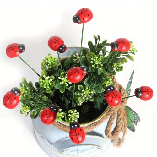 10pcs wooden ladybug garden - wooden,