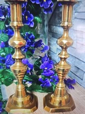 Vintage Antique Pair Of Solid Brass Candle Holders- 26cm