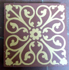 Antique Tile 6"x6" Victorian Gothic Encaustic Hall Church Floor Red & Buff x1