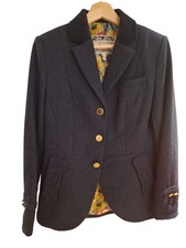 JOULES Tweed Jacket UK 12 Navy SINNINGTON Blazer Hacking Herringbone Country
