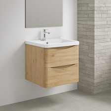 500mm Wall Hung Vanity Unit Light Oak with Basin Modern Bathroom Furniture
