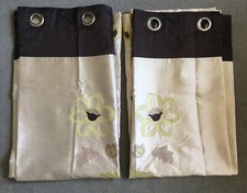Pair Dunelm Mill Faux Silk Curtains Eyelet Applique Flower  165 cm x 140 cm