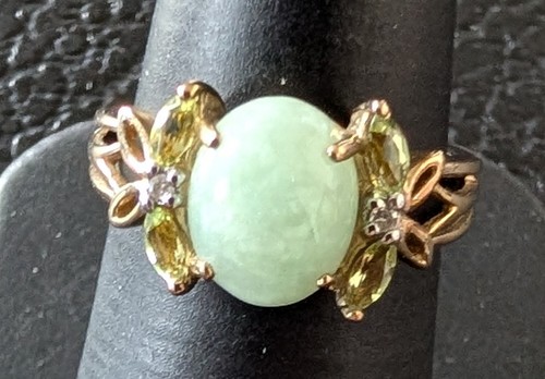 9ct yellow gold green - green, jade