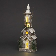 Large LED Rustic Church Ornament Pre Lit Wooden Christmas Home Xmas House Decor