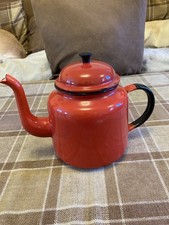 vintage red-metal enamel tea