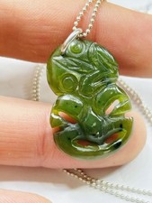 New Zealand Maori nephrite/jade Tiki pendant with silver chain