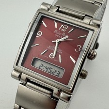 Philip Persio Analog Digital Watch Unisex Silver Brown Rectangle New Batter 7.5"
