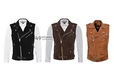 Men's Bikers Cow Suede Leather Vest Waistcoat Motorcycle Real Leather Waistcoat