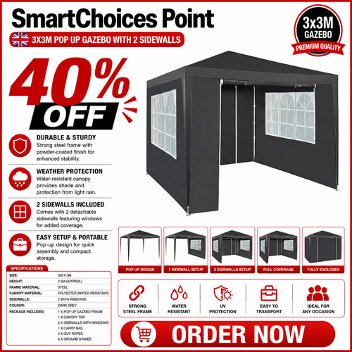 3x3m heavy duty gazebo - 3x3m,