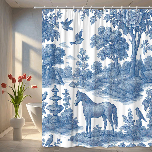 Blue floral horse - blue,
