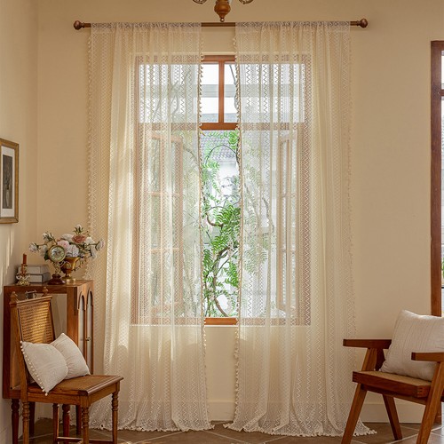 Fringed crochet lace curtain - fringed,