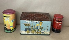 Bundle Of 3 Vintage Tin Money Boxes. Red Postbox, Ian Logan, Animal Train