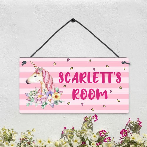 Personalised pink unicorn door - pink,