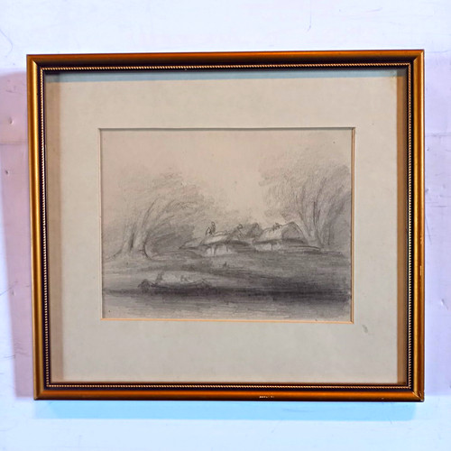 Framed antique pencil sketch