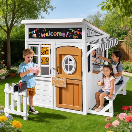 Wooden kids playhouse cottage - wooden,
