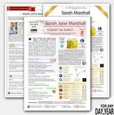 on this THE DAY YOU WERE BORN personalised birthday present gift ideas any year