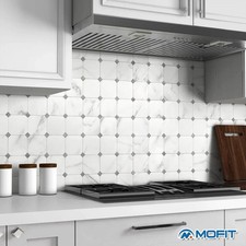 White Self Adhesive Octagon Tiles Matte Mosaic Kitchen Splashback Set of 10