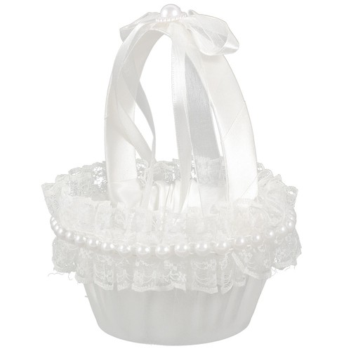 White satin flower girl basket - satin,