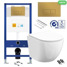 Rimless Wall Hung Toilet Pan & Seat with 1.10m Concealed Cistern Frame WC Unit
