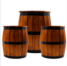 Barrel Table and 2 Stools Set - Garden Pub Bar Man Cave Den Chair Wooden Beer