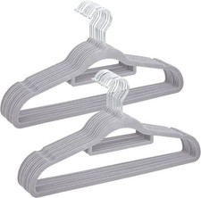 Velvet Hangers Non Slip Flocked Grey x 5 Heavy Duty With Trouser & Tie Bar