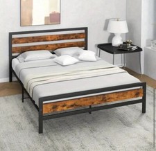 Industrial King Size Bed Frame Metal Platform Bed with Headboard and Footboard
