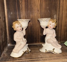 Vintage Angel cherub candlestick holders ceramic home decor centerpiece