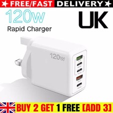 120W 5-Port USB-C PD Fast Charger Plug,4 Port QC3.0 Wall Adapter for iPhone/iPad