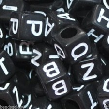 wholesale quality 6 mm & 7 mm black cube beads with white letter, single & mixed