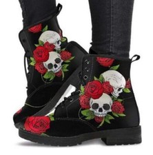 Ladies Rose Skull Boots Womens Skellington Ankle Warm Snow Boots Halloween Jack+