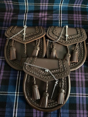 Brown leather sporran - brown,