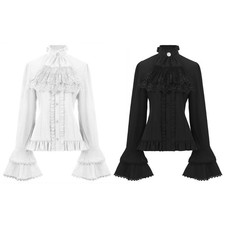 Steampunk Victorian Ruffled Shirt for Women Medieval Clothing Lace Up Blouse Top