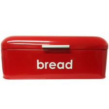 POWDER COATED RED FLAT TOP BREAD BIN KITCHEN STORAGE LOAF BOX RETRO CONTAINER
