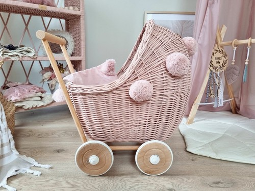 Wicker doll cart pink with - wicker,