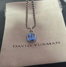 David/Yurman 925 Silver New Model Albion pendant Blue Topaz & Diamond chain 18