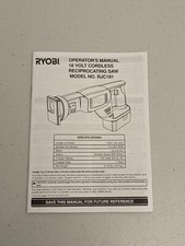 Ryobi Operators Manual 18 Volt Cordless Reciprocating Saw Model No. RJC181