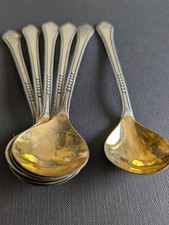 Vintage silver plated & gold plated set 6 Desert spoons USSR Melchior 1962-1980s