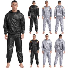 UK Men's Long Sleeve Sauna Suit Sweat Compression Top with Pants Fitness Jogger 