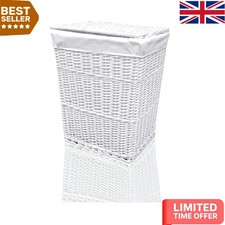 Stylish Eco-Friendly White Wicker Laundry Hamper - 85L Capacity, Removable Liner