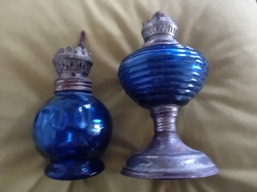 Vintage blue glass paraffin - vintage,