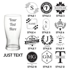 Personalised Engraved Pint Glass Your Own Text Etched Glassware Gift