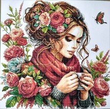 Woman In Flowers - 14 Count Cross Stitch Kit - Aida Size 40 x 40cm