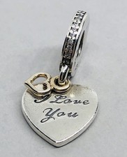 Pandora Charm Gold Two Tone I Love You Forever Heart Dangle ALE 925 792042CZ