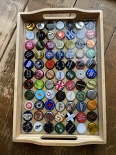 Upcycled Wooden Drinks Tray Resin/Bottle Cap Pop Art Design - Home Bar/Mancave