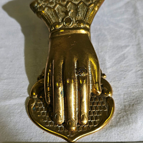Brass hand door knocker - knocker, with