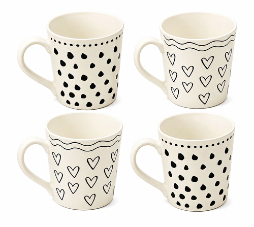Set white black ceramic - set, white/black