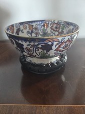 Antique Late 1800s Amherst Japan Ironstone Pedestal Bowl - Imari Inspired 8" dia